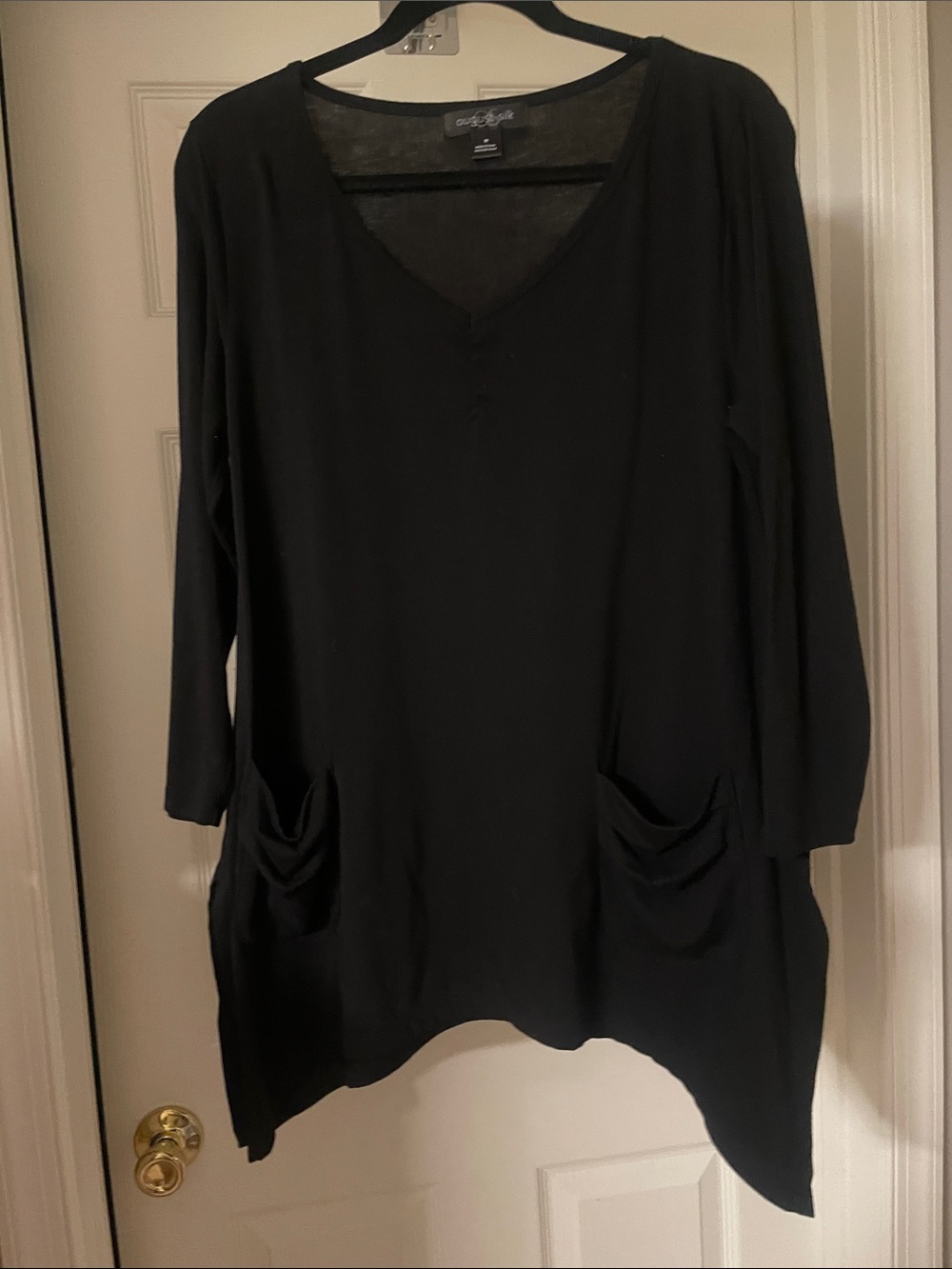 august silk Black V-Neck Tunic with Front Pockets